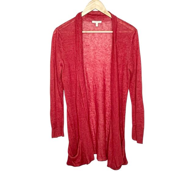 Eileen Fisher Linen Open Cardigan Red Womens Size Small Sheer Lightweight Travel - Picture 1 of 9